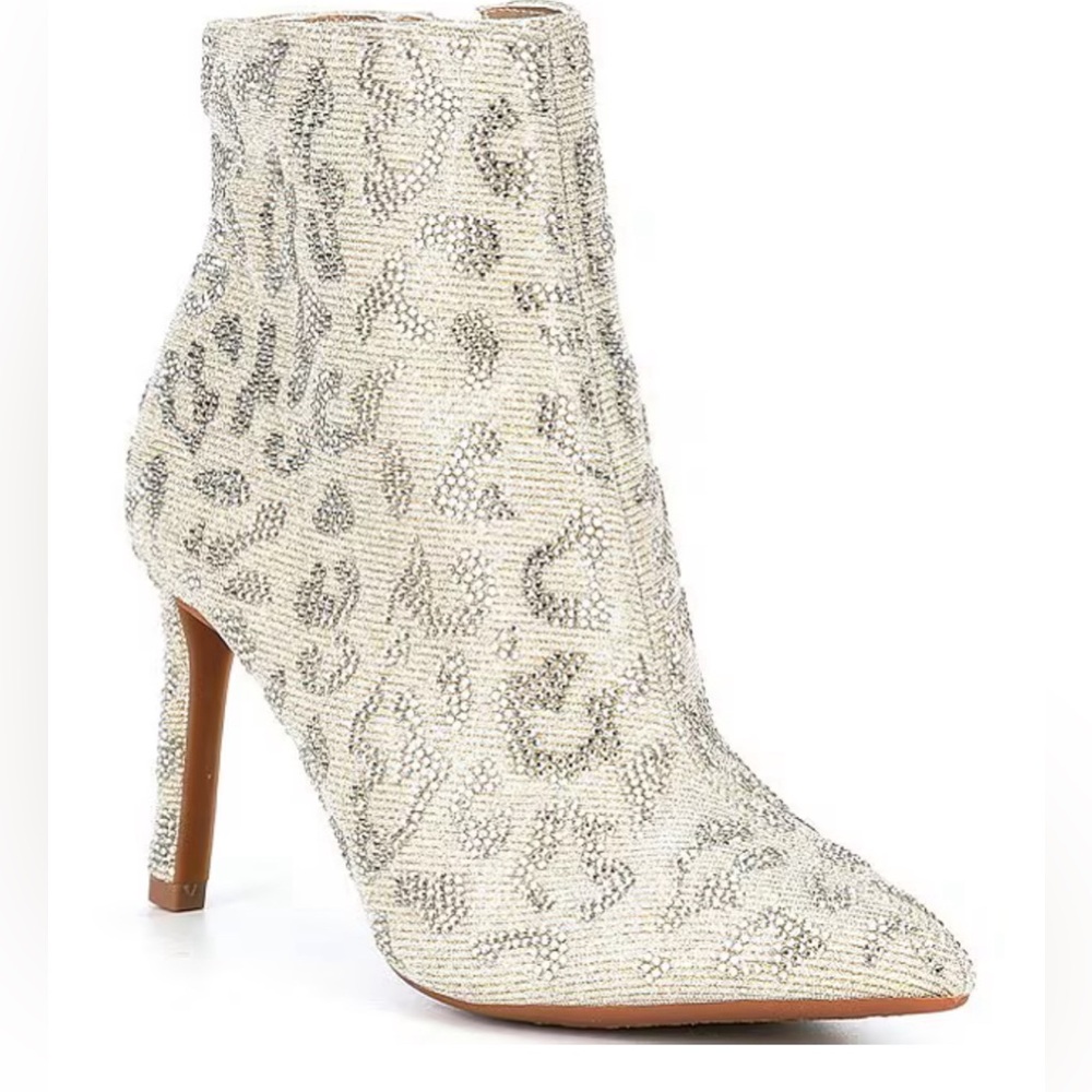 COPY - Gianni Bini Leopard Print Rhinestone Stiletto Dress Booties beige silver